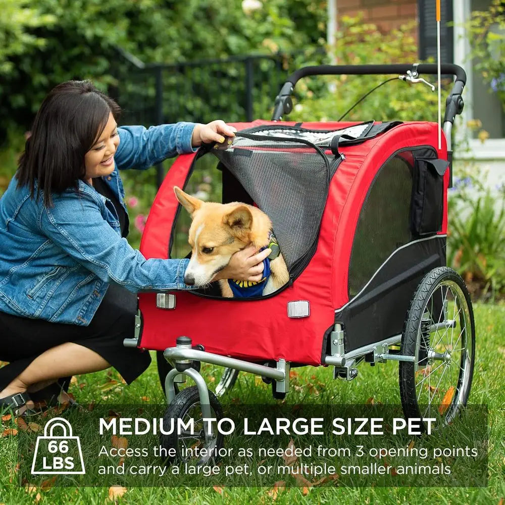 2 In 1 Dog Bike Trailer Pet Stroller With Suspension