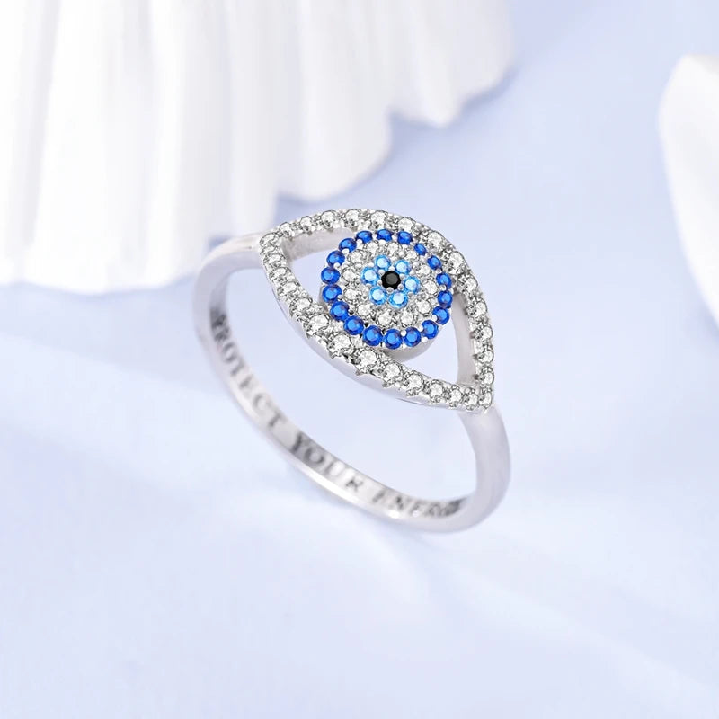 MULA Sterling Silver Evil Eye Clover Celtic Knot Wedding Band Ring