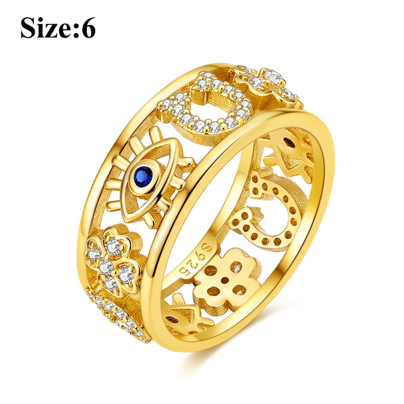 MULA Sterling Silver Evil Eye Clover Celtic Knot Wedding Band Ring