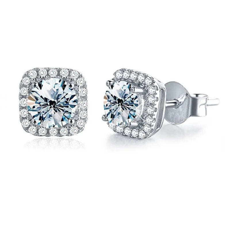 Lyee Cyee Moissanite Square Stud Earrings Sterling Silver Jewelry
