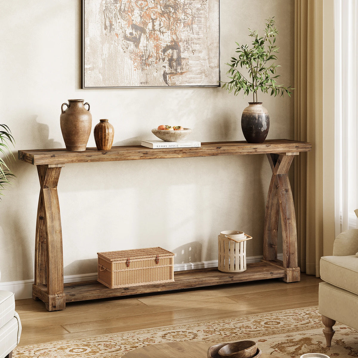 Tribesigns Rustic Wood Console Table With Two Tier Storage