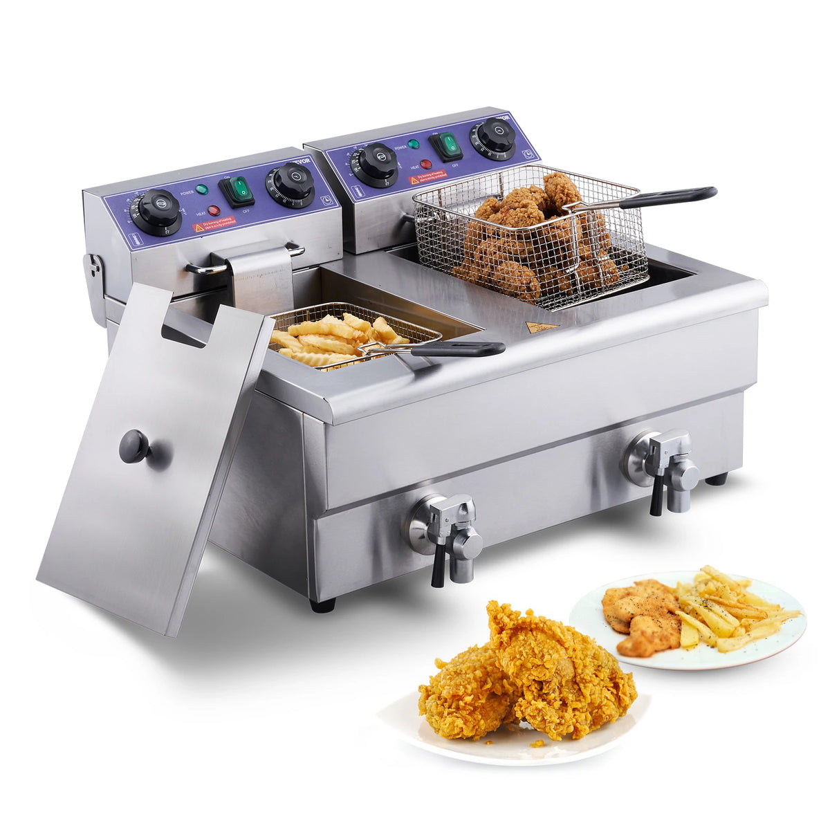 SucceBuy Commercial Electric Deep Fryer With Dual Removable Oil Tanks