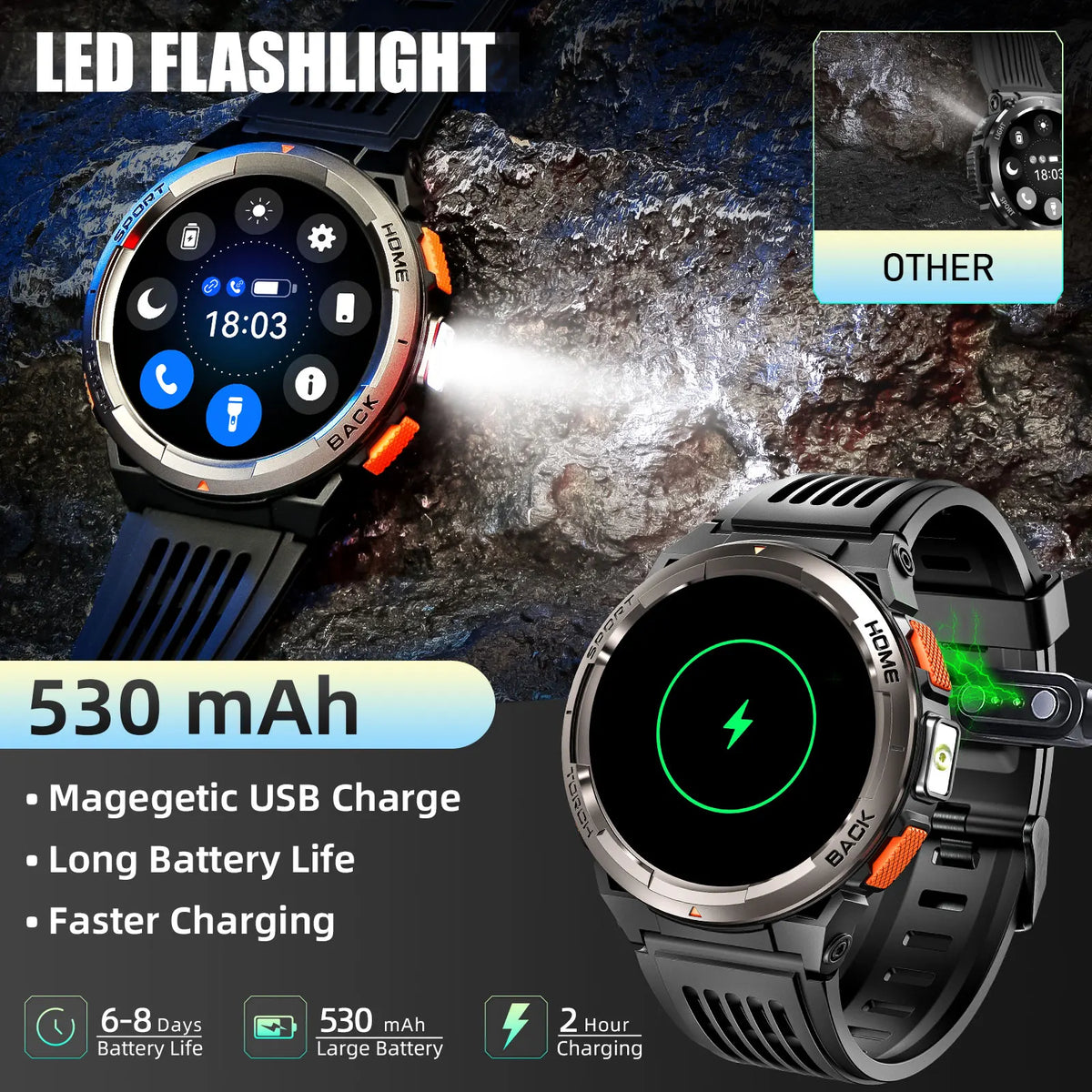 EIGIIS Smart Sports Watch With Compass Altimeter And LED Flashlight