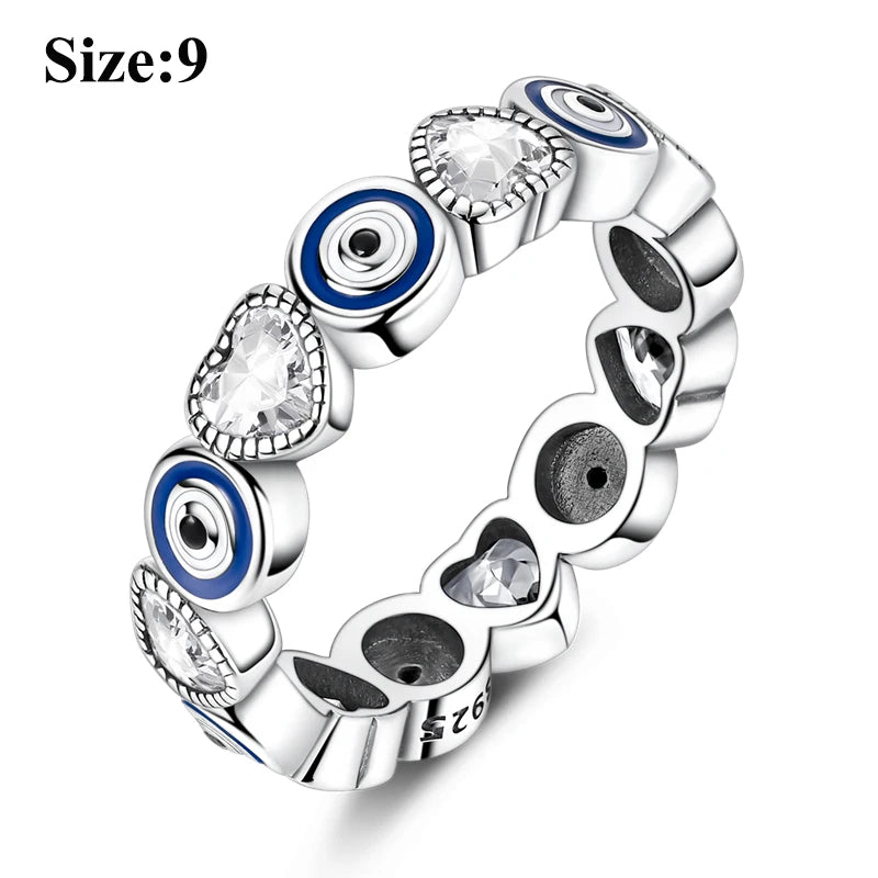 MULA Sterling Silver Evil Eye Clover Celtic Knot Wedding Band Ring