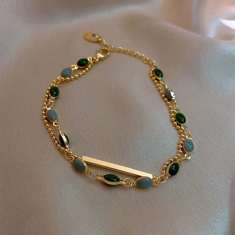 Womens Crystal Charm Double Layered Beaded Bracelet Jewelry Gift