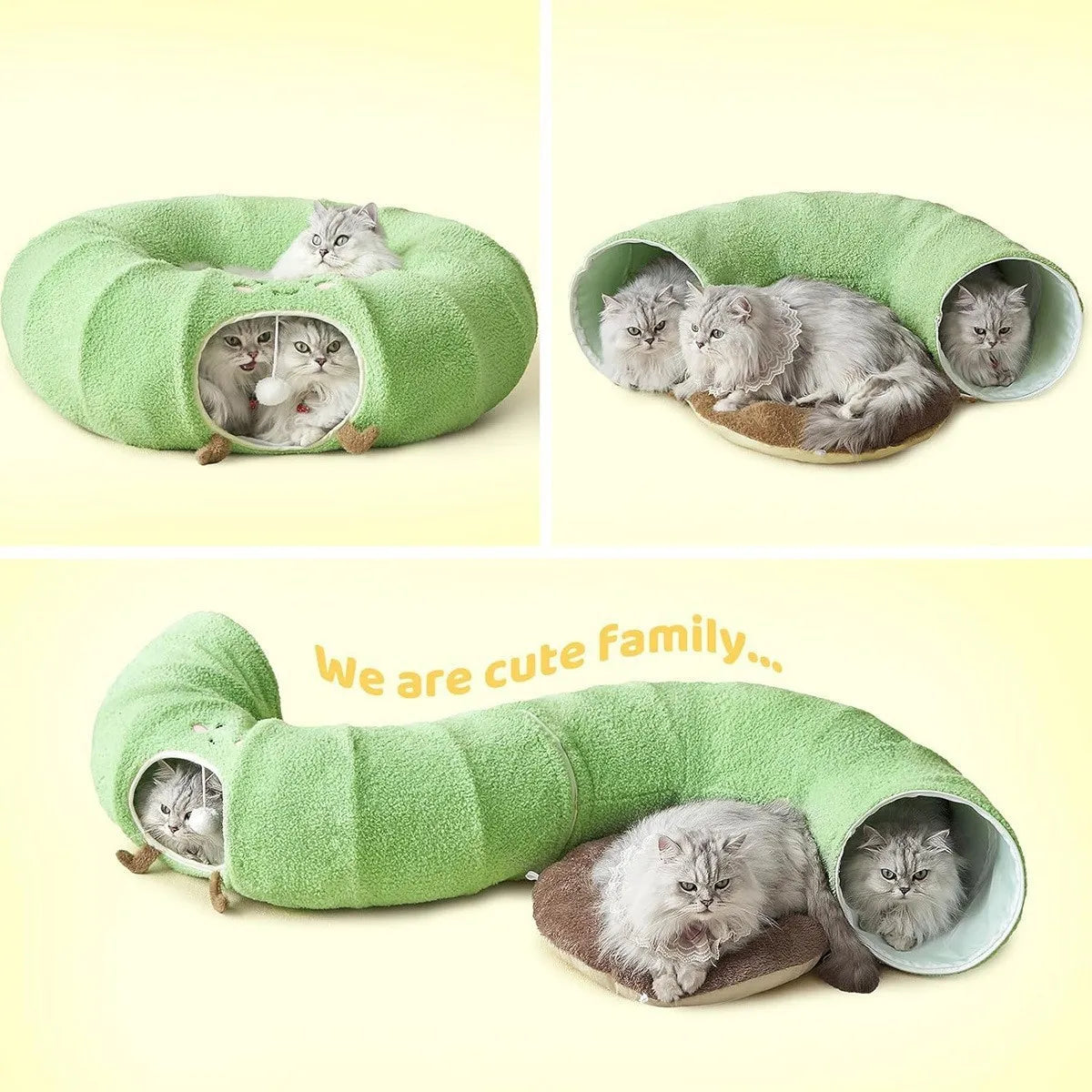 Convertible Cat Tunnel Bed With Plush Donut Cushion And Hideaway