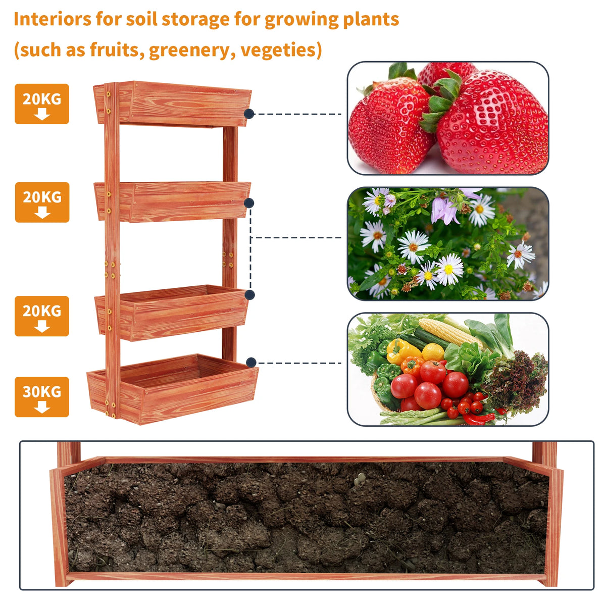 Vertical Wooden Raised Garden Bed With Removable Planter Boxes