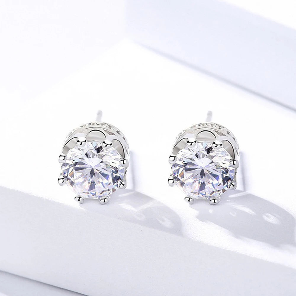 CBTB Eight Claw Crown Moissanite Sterling Silver Stud Earrings