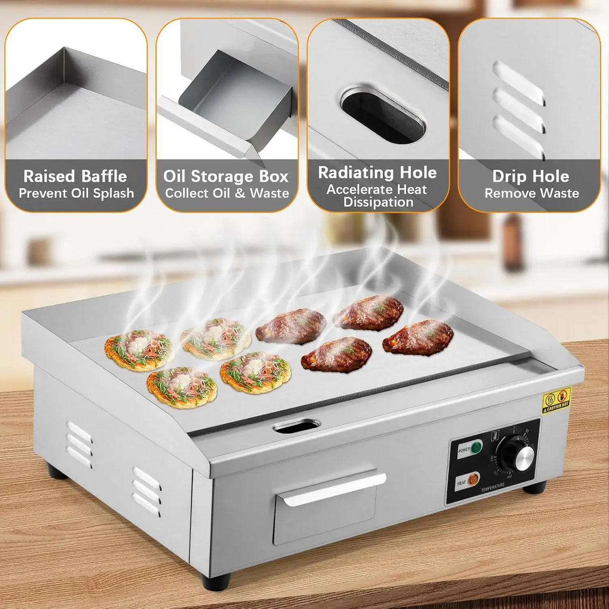 Tacleekii Commercial Electric Griddle With Adjustable Temperature Control