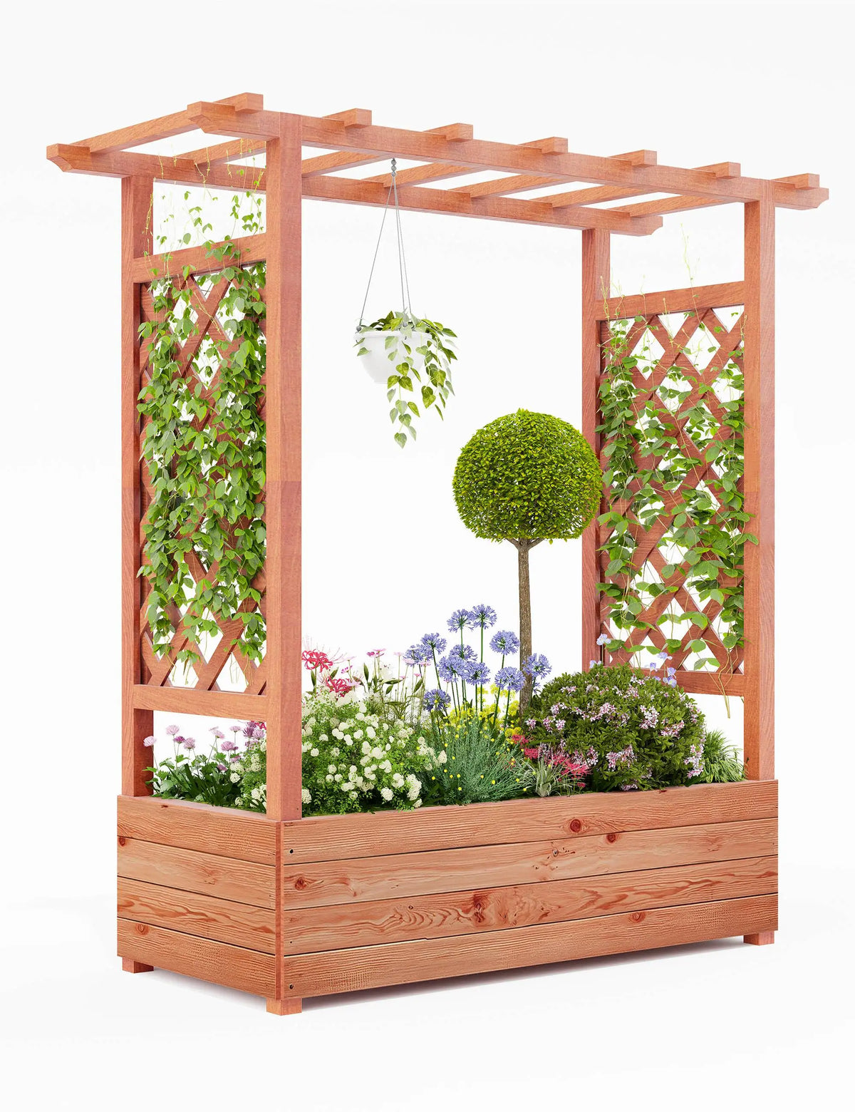 HiMISS Elevated Wooden Garden Planter With Trellis And Drainage Hole