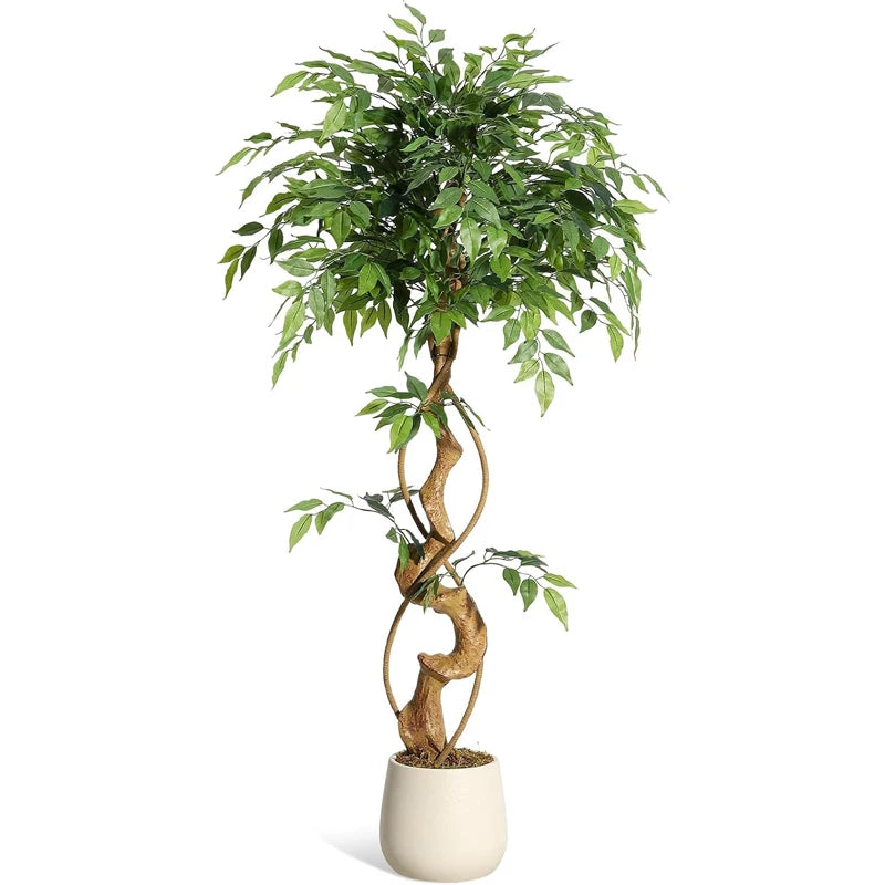 Artificial Ficus Tree With Planter Silk Leaves Weeping Fig Decor