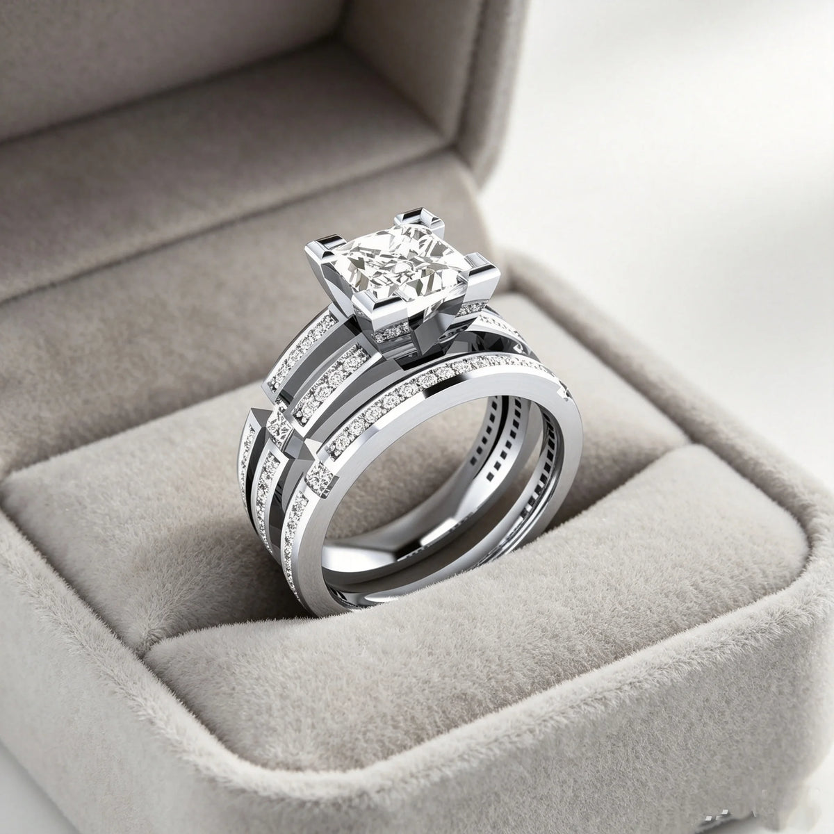 LYEE CYEE Moissanite Princess Cut Bridal Ring Set Sterling Silver