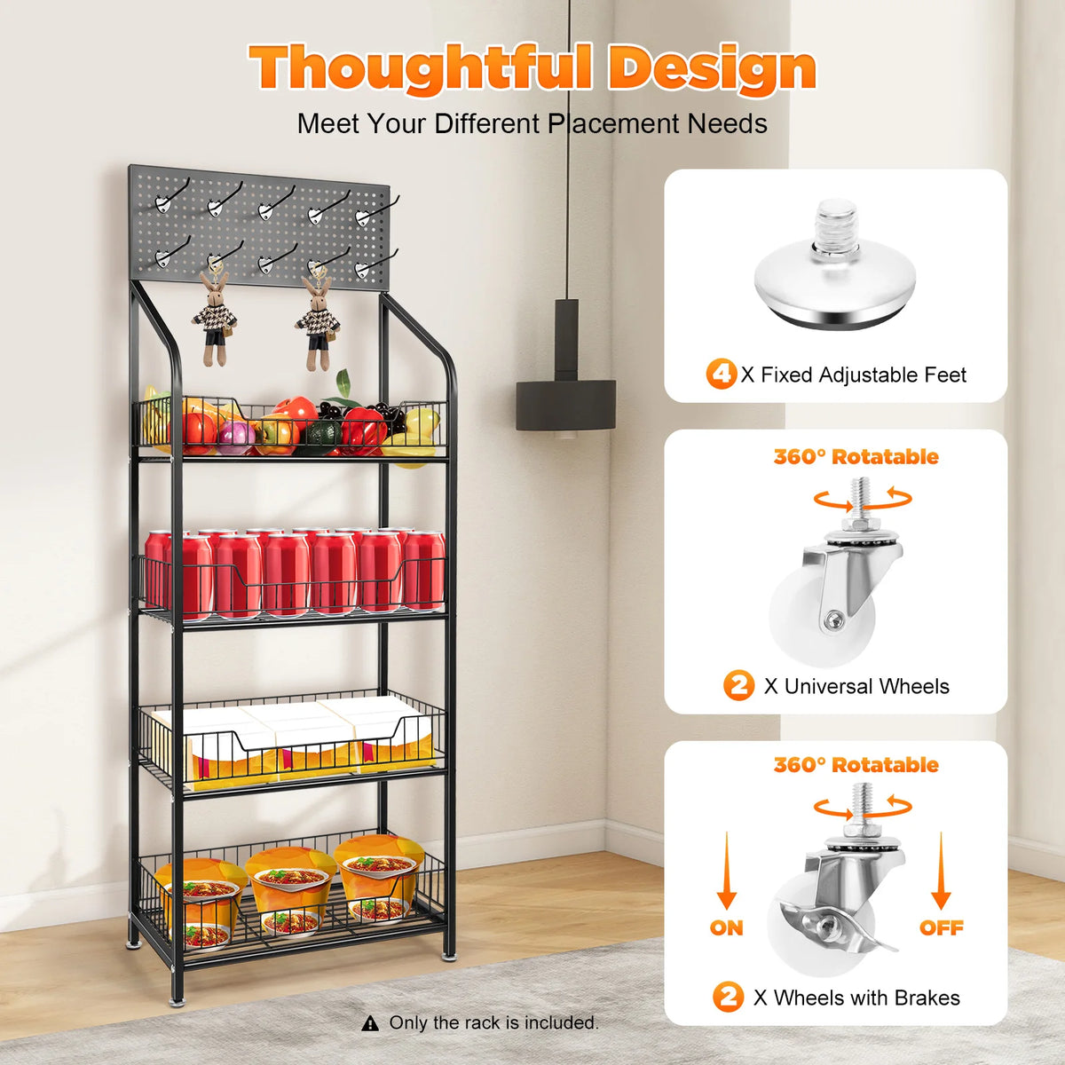 Bymaocar Four Tier Rolling Retail Display Rack With Storage Baskets