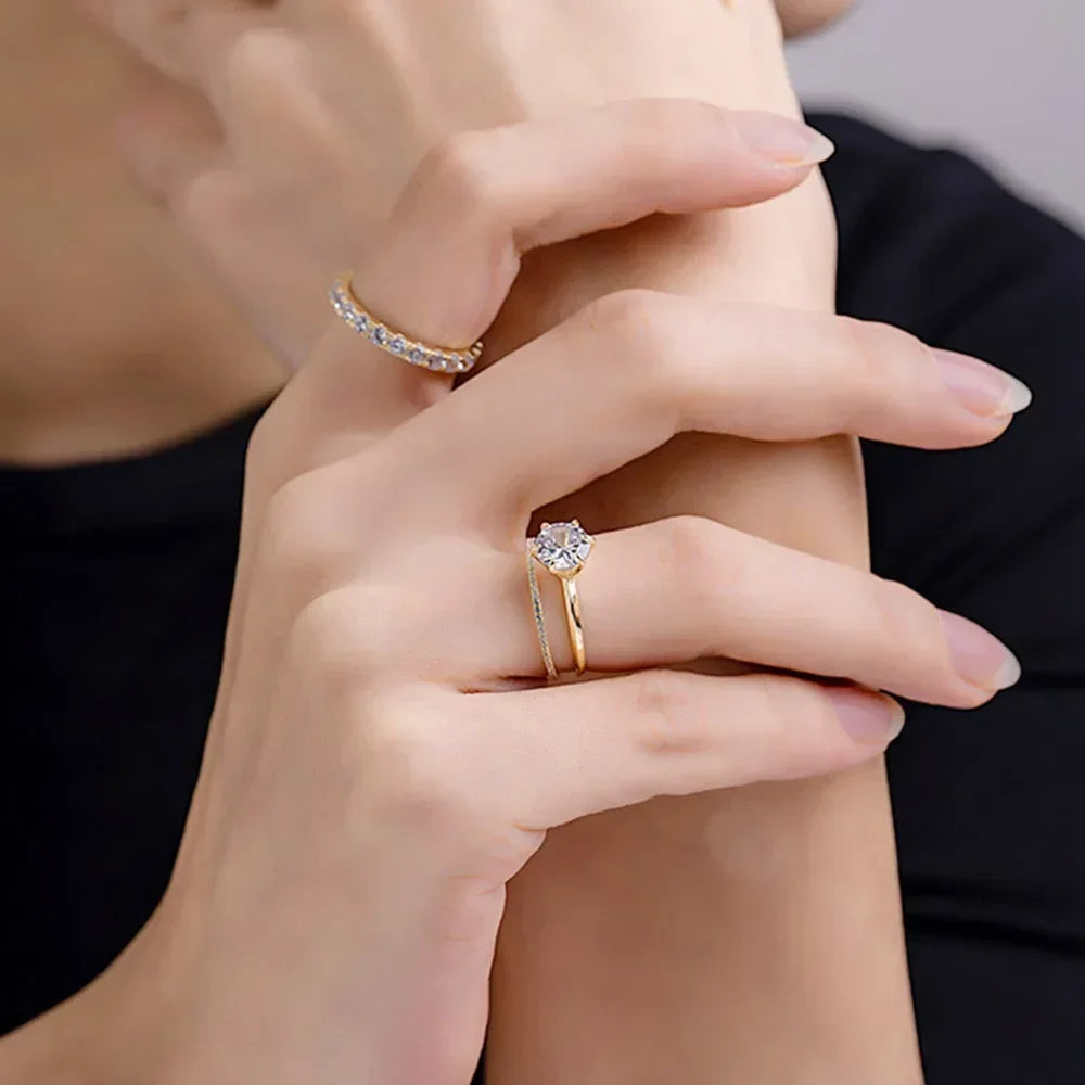CBTB Real Moissanite Sterling Silver Gold Engagement Ring for Women