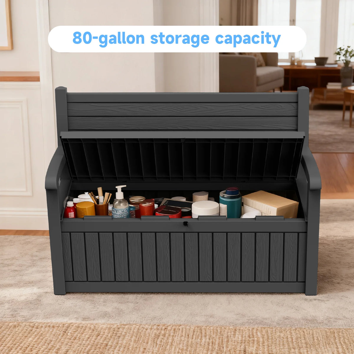 Weather Resistant Outdoor Patio Bench With Built In Storage Compartment
