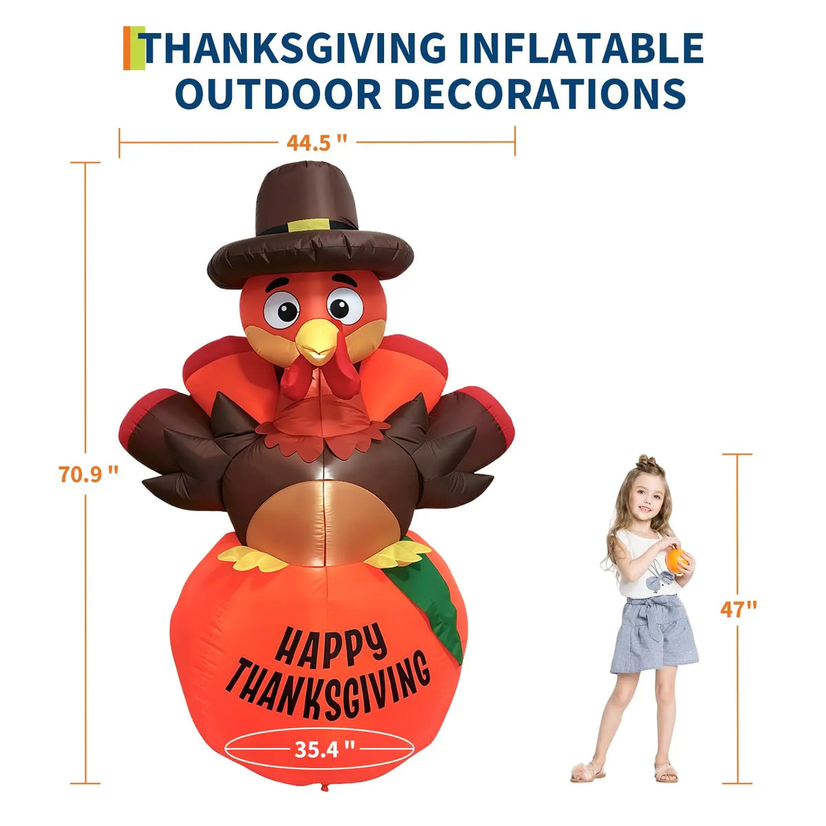 HiMISS Lighted Pumpkin Turkey Inflatable Thanksgiving Outdoor Yard Decoration
