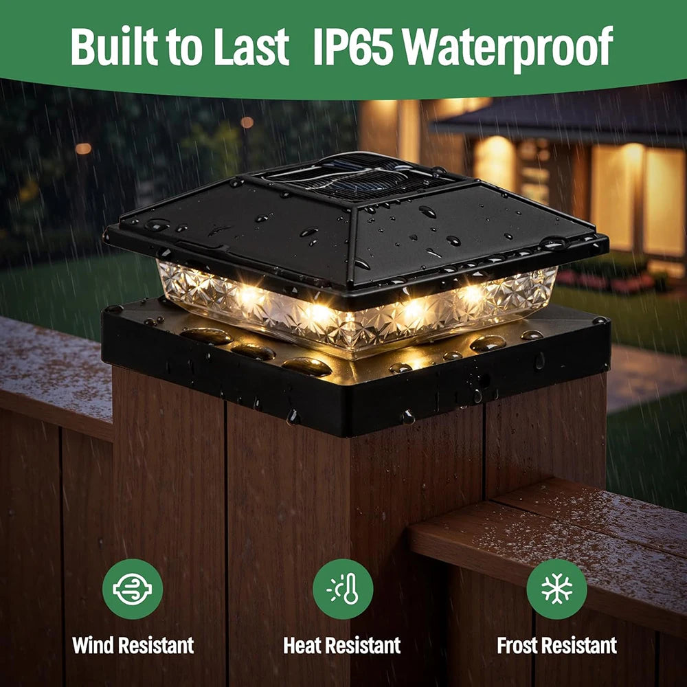 Solar Post Cap Lights Waterproof Outdoor LED Fence Deck Lighting