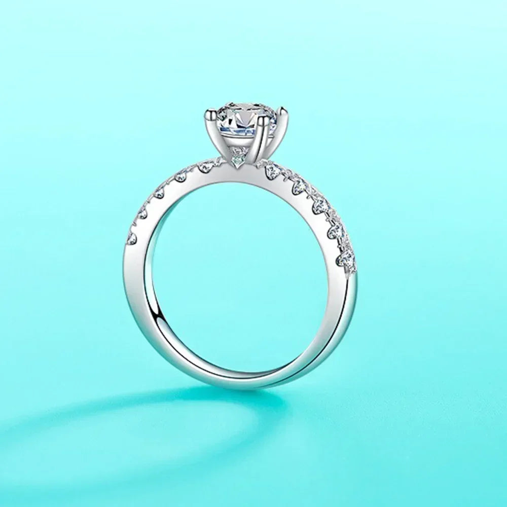 CBTB Sterling Silver Moissanite Four Claw Wedding Ring for Women