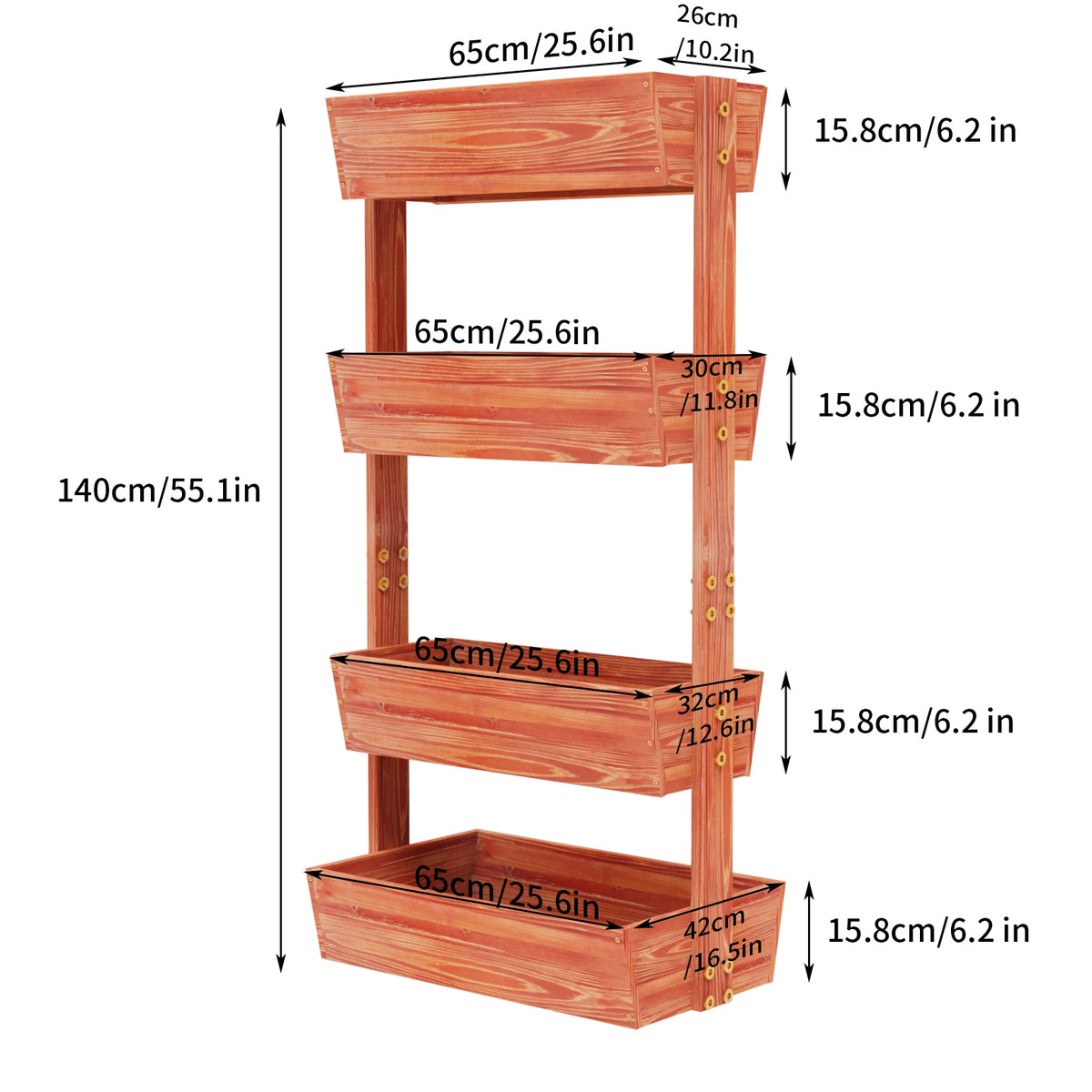 Four Tier Vertical Wooden Raised Planter Box for Outdoor Gardening