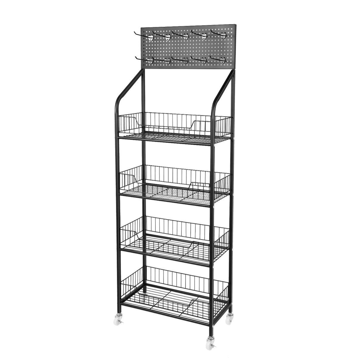 Bymaocar Four Tier Rolling Retail Display Rack With Storage Baskets