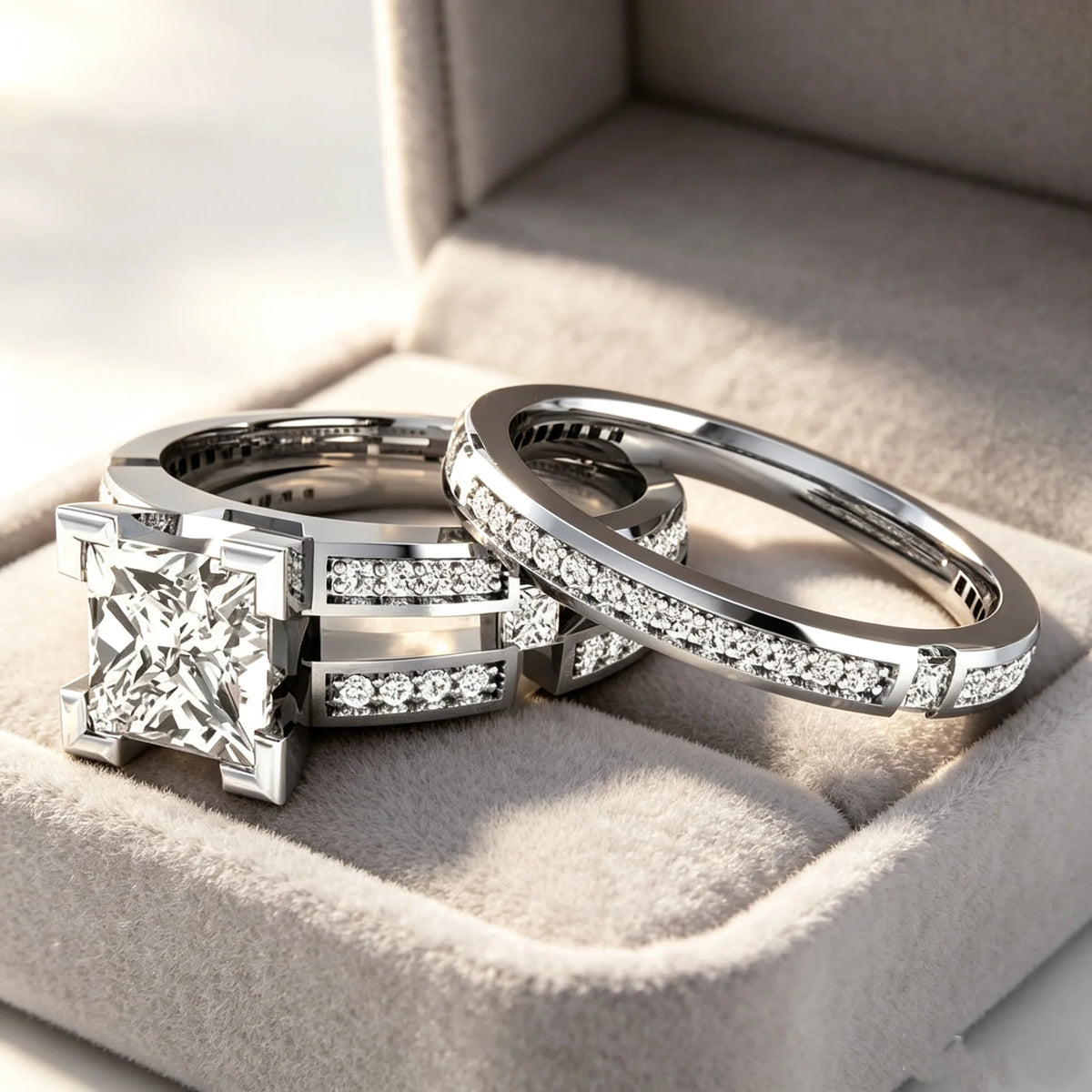 LYEE CYEE Moissanite Princess Cut Bridal Ring Set Sterling Silver