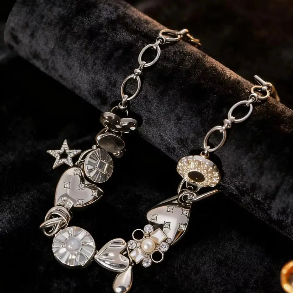 Vintage Punk Rock Love Flower Star Pendant Necklace Chain
