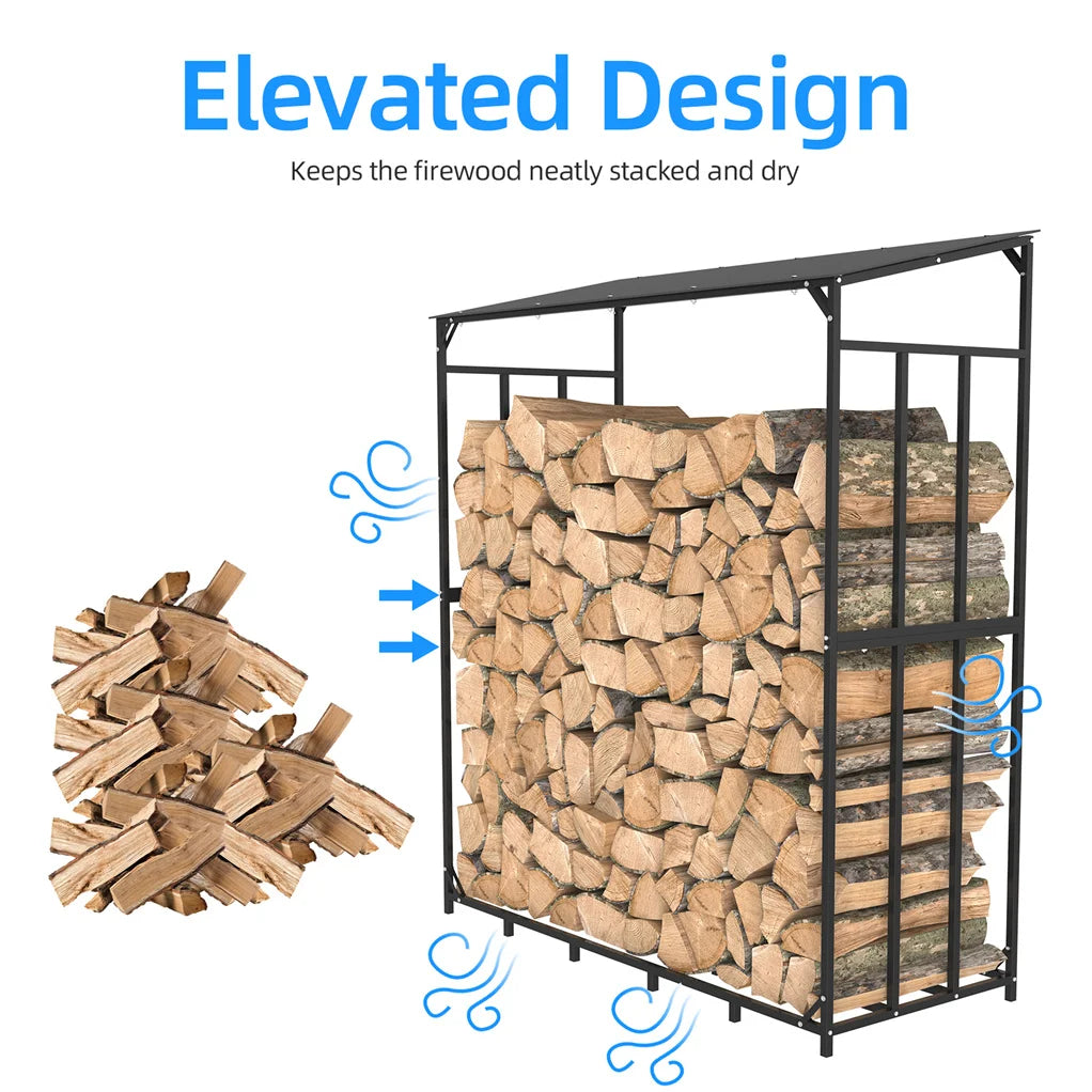 Outdoor Metal Log Store With Waterproof Roof For Garden Firewood