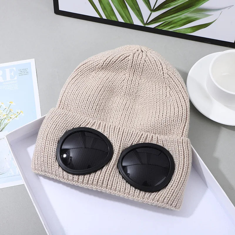 Stretchy Knit Winter Beanie With Glasses For Warm Ear Protection
