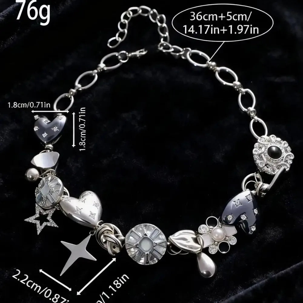 Vintage Punk Rock Love Flower Star Pendant Necklace Chain
