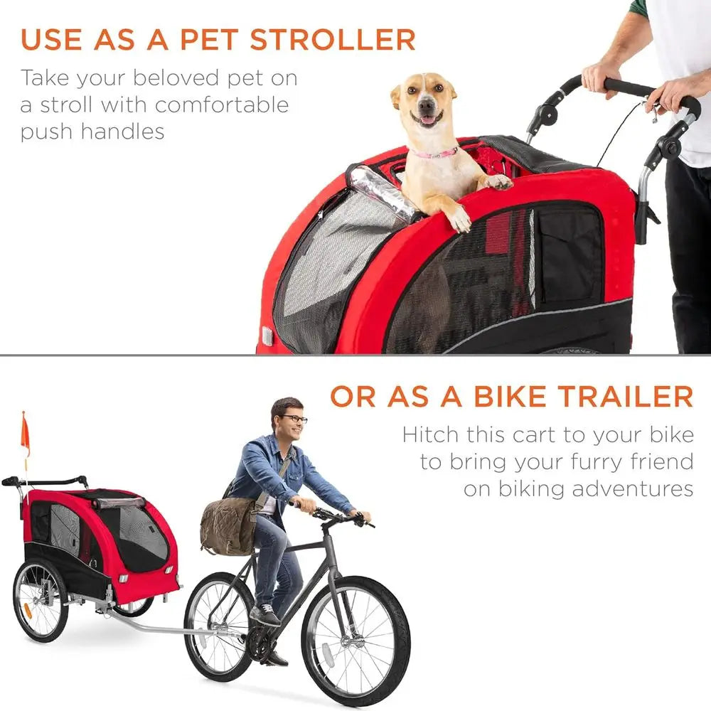 2 In 1 Dog Bike Trailer Pet Stroller With Suspension