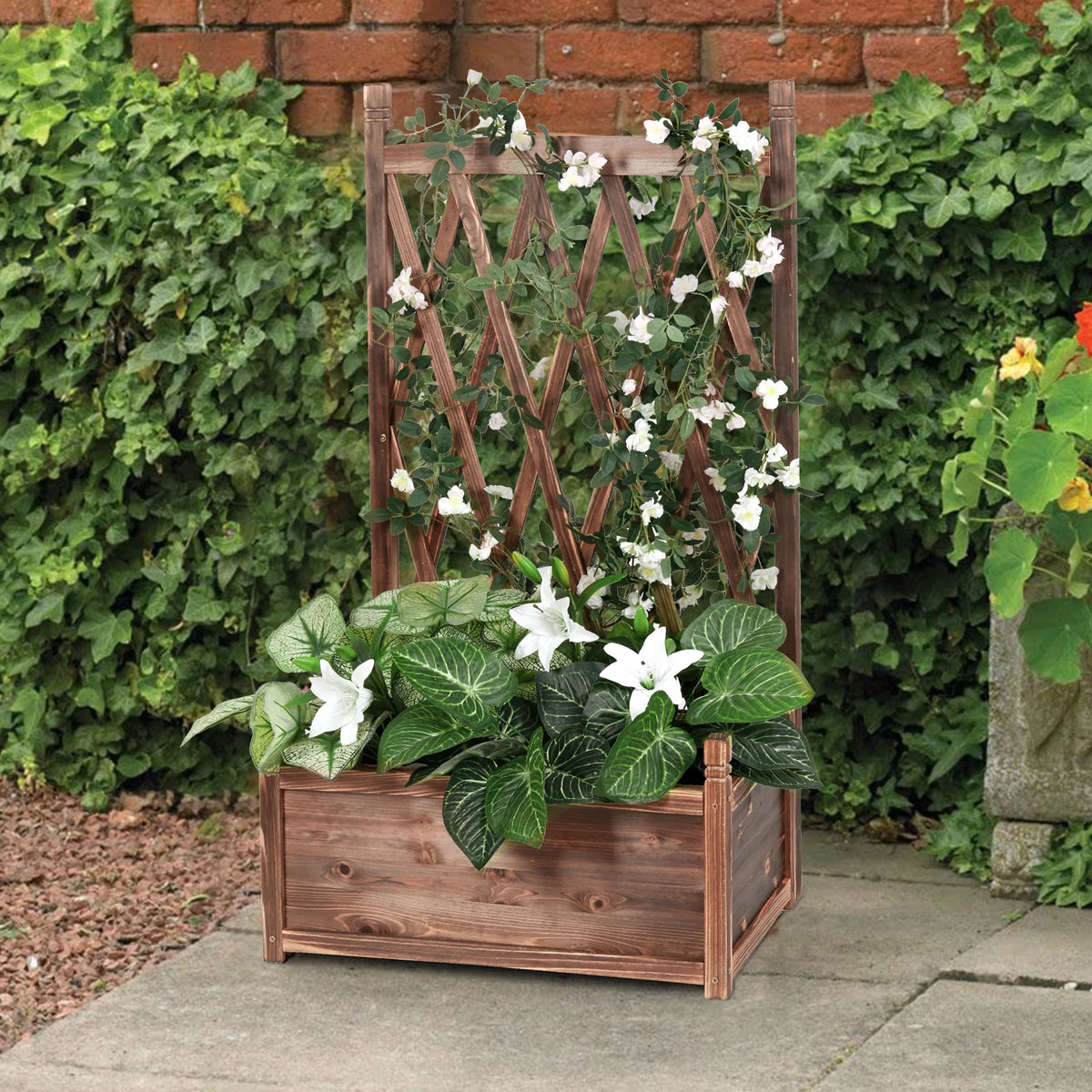 Raised Wooden Garden Bed Planter Box With Growing Trellis