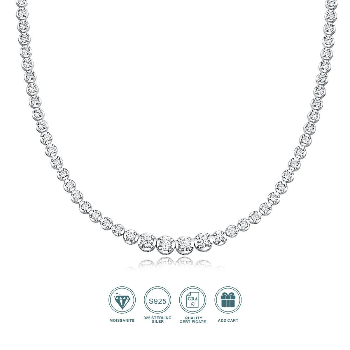 JIUZUAN Sterling Silver Moissanite Pendant Necklace With Certificate