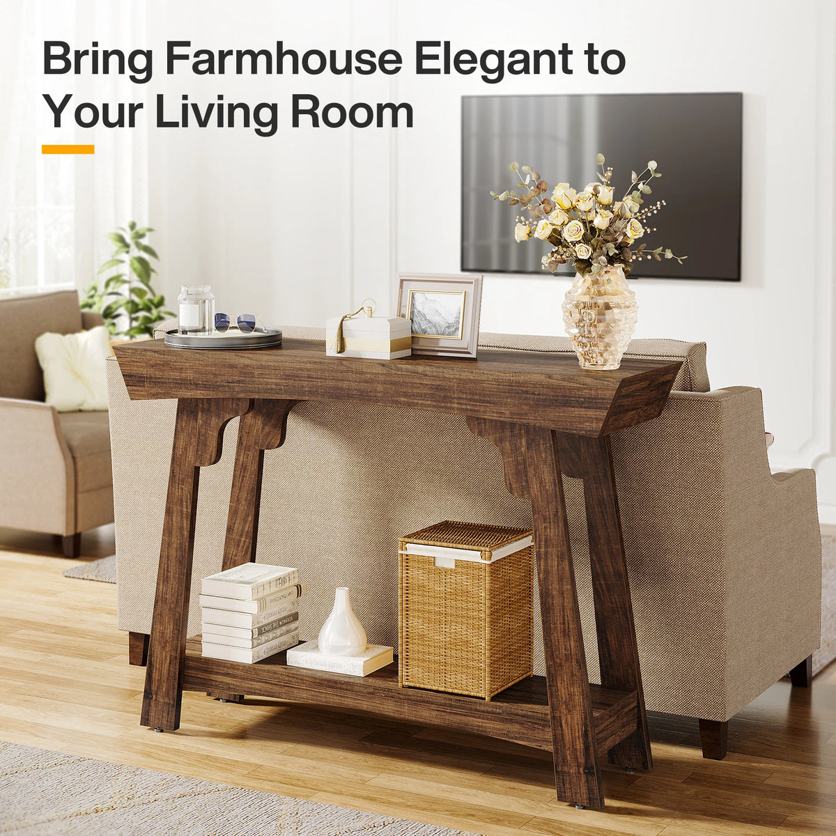 Tribesigns Farmhouse Two Tier Entryway Console Table With Storage Shelf