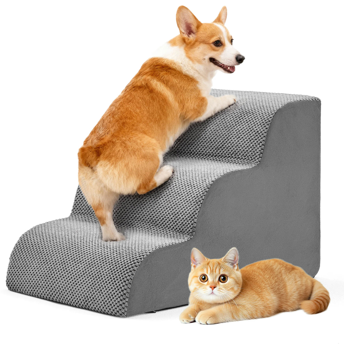 Jhk 3-5 Step Curved High Density Foam Dog Stairs