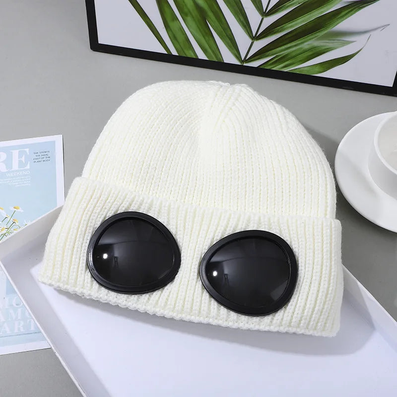 Stretchy Knit Winter Beanie With Glasses For Warm Ear Protection