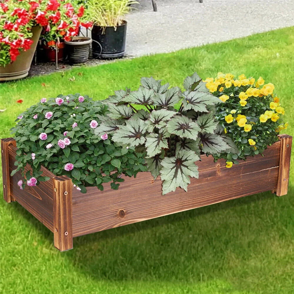 Wooden Raised Garden Planter Box for Flowers Herbs and Vegetables