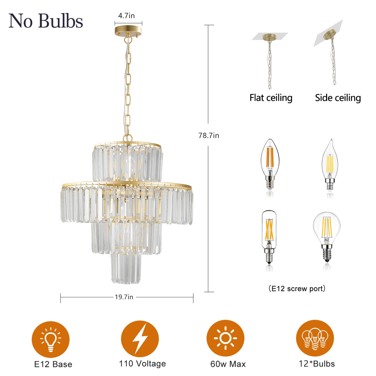 Zhikea 12 Light 4 Tier Crystal Chandelier With Bulbs