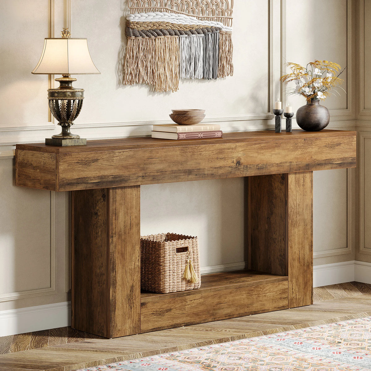 Tribesigns Farmhouse Two Tier Console Table With U Shaped Base