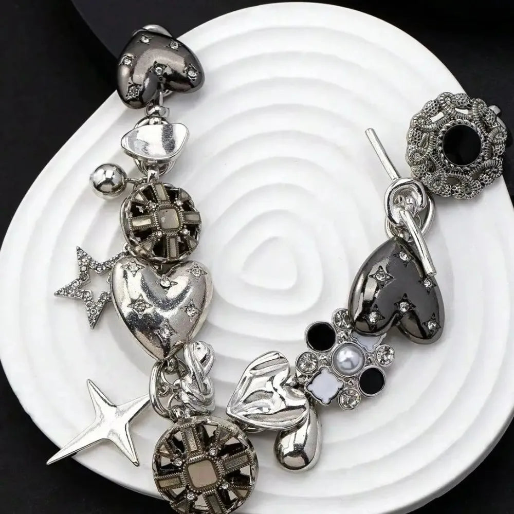 Vintage Punk Rock Love Flower Star Pendant Necklace Chain