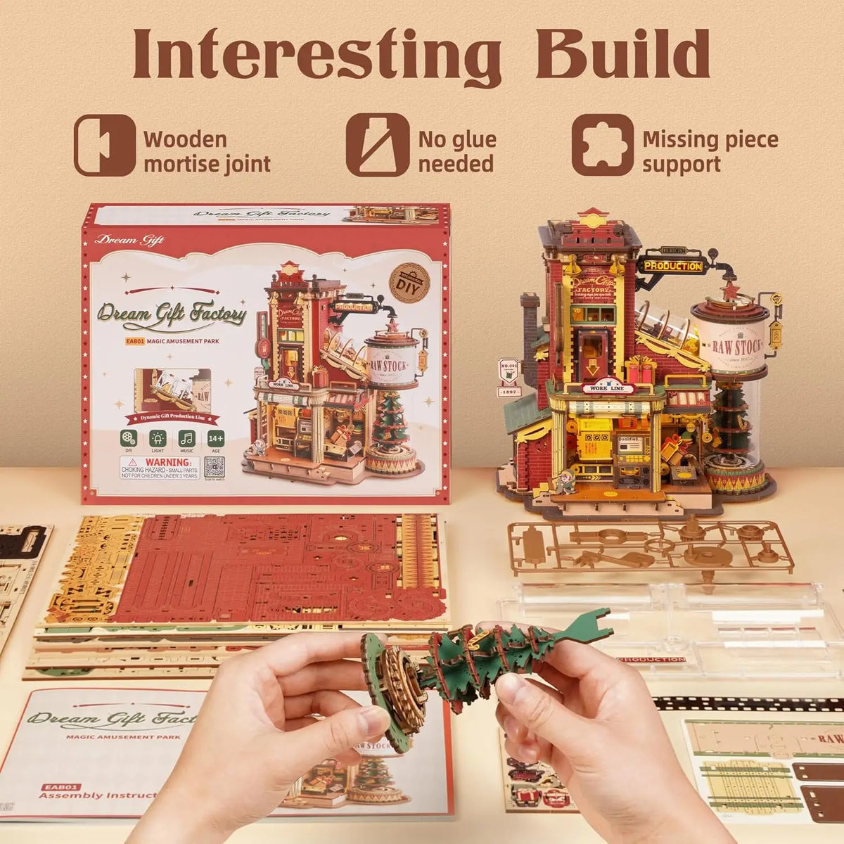 Robotime Christmas Dream Factory Wooden Music Box Puzzle Kit