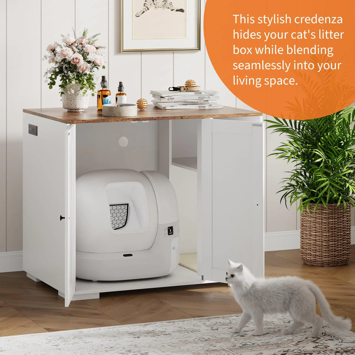 HiMISS Dog Proof Cat Litter Robot Enclosure With Shelf