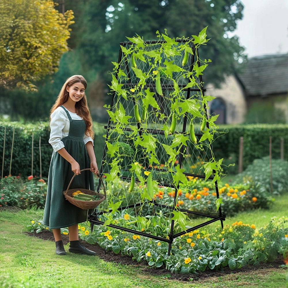 Wisfor Metal Garden Trellis Arch With Climbing Plant Netting Support