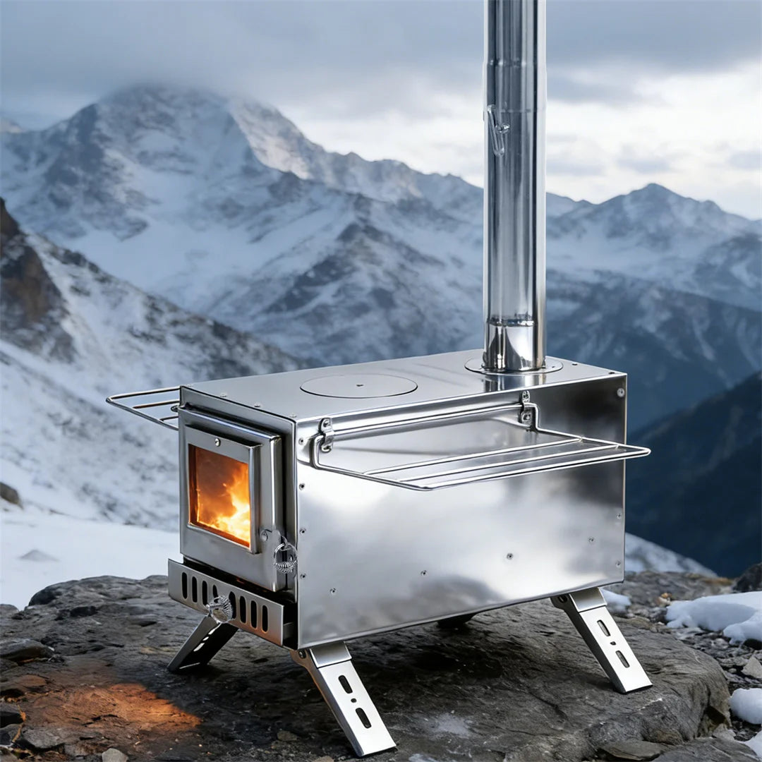 Portable Stainless Steel Wood Burning Tent Stove With Chimney Pipes