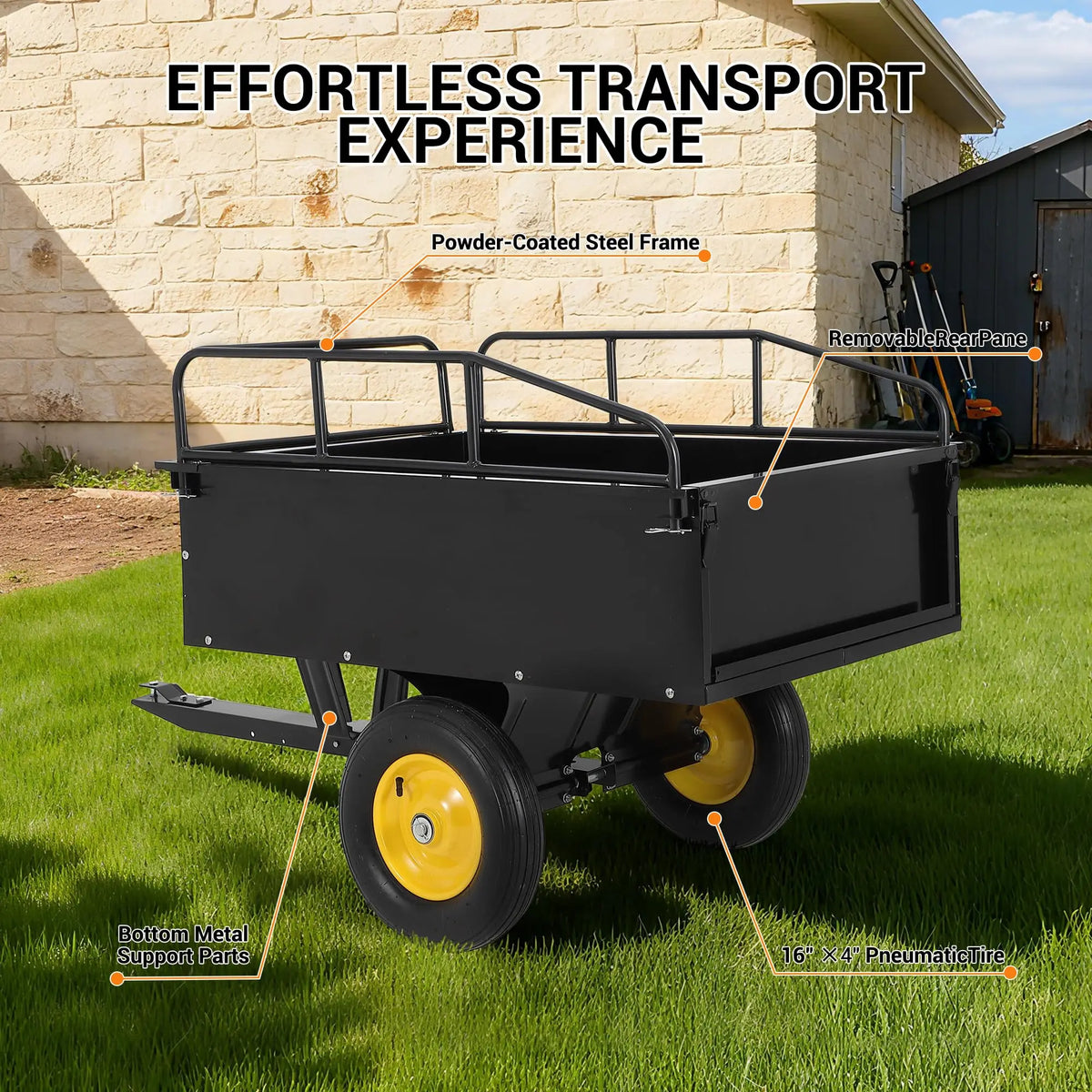 HiMISS Steel Dump Cart ATV Utility Trailer With Removable Sides