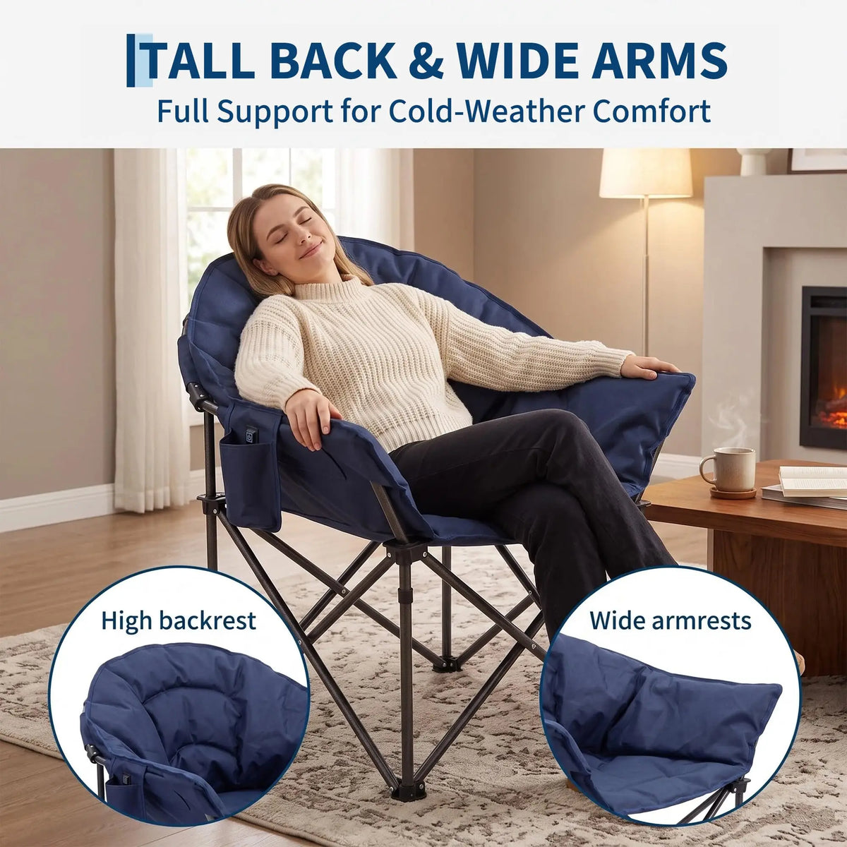 HiMISS Heated Folding Camping Chair With Cup Holder And Pockets