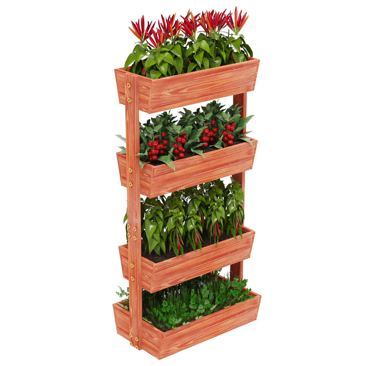 Four Tier Vertical Wooden Raised Planter Box for Outdoor Gardening