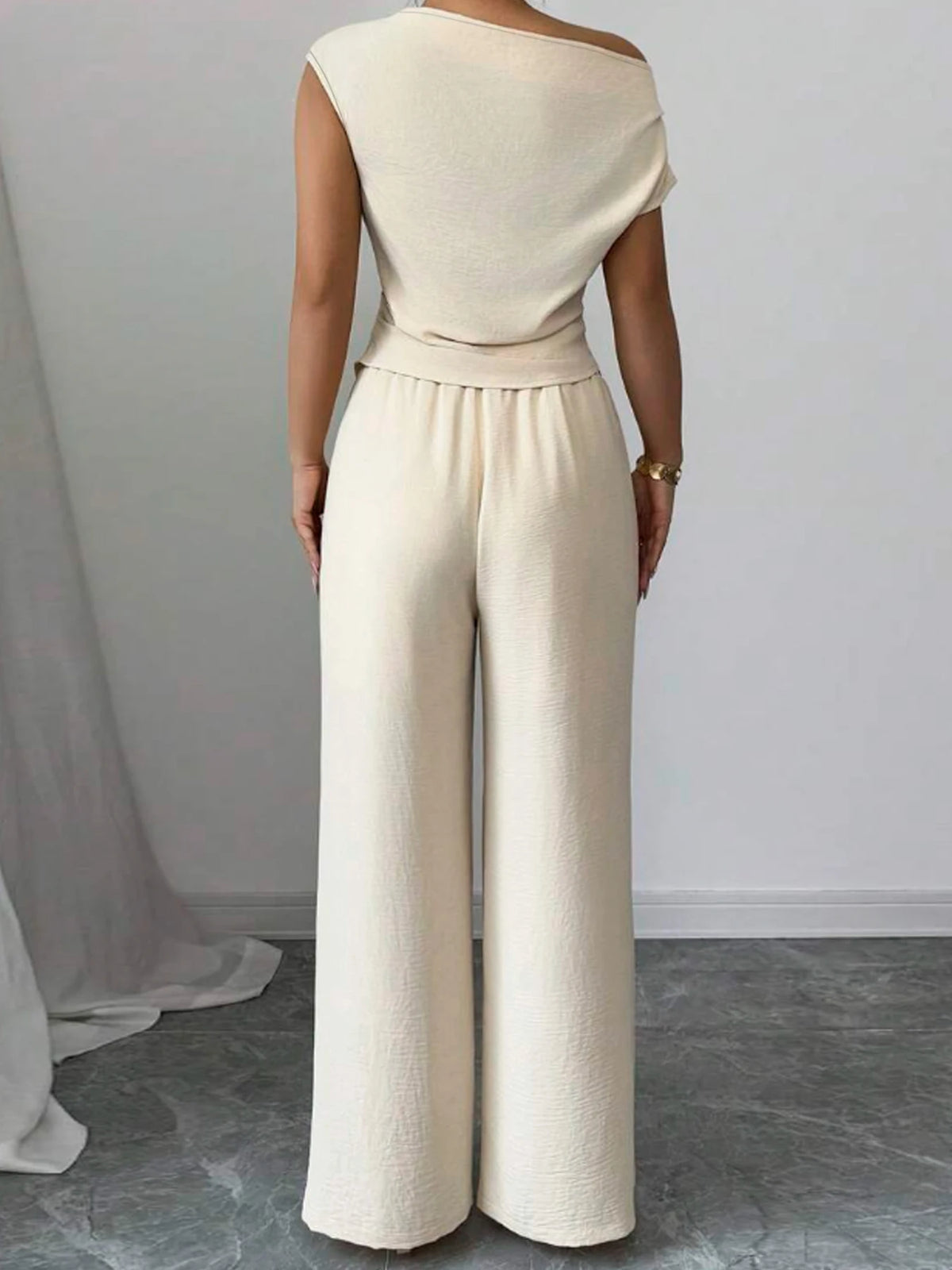 Casual Asymmetric Top And Wide Leg Pants Two Piece Set