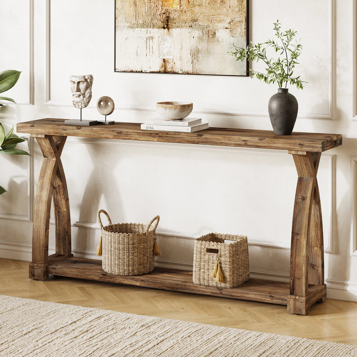 Tribesigns Rustic Wood Console Table With Two Tier Storage