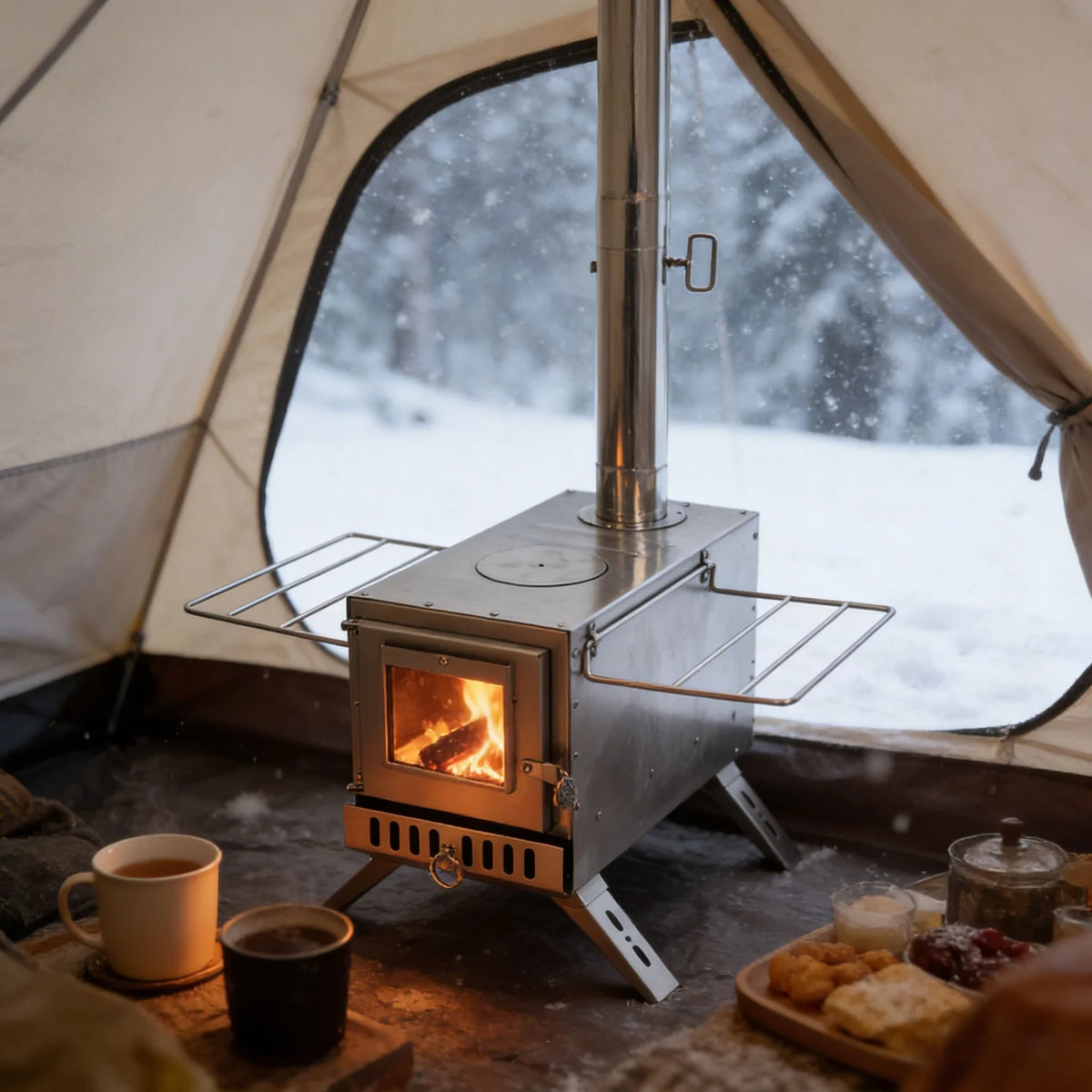 Portable Stainless Steel Wood Stove for Camping Cooking and Heating
