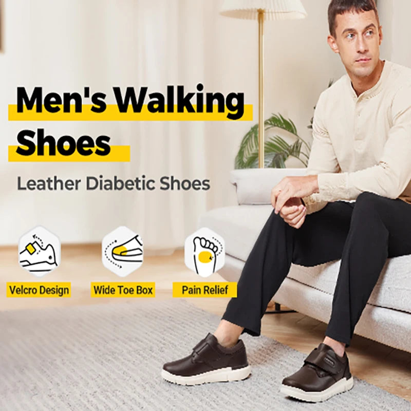 FitVille Men's Wide Leather Diabetic Slip On Orthopedic Shoes